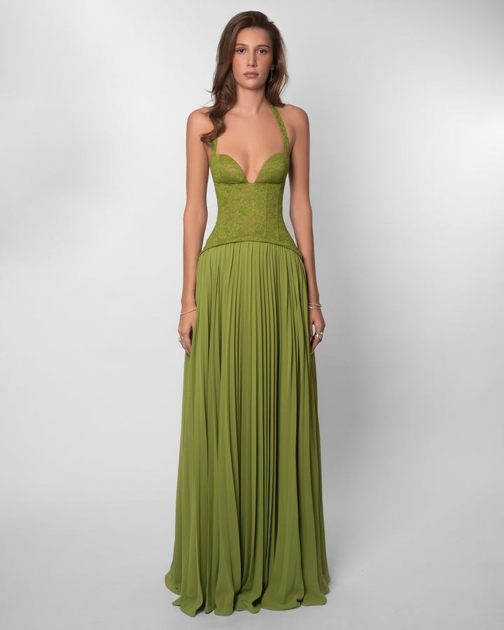 Chartreuse Lace Corset Maxi Dress | Vacation Dress