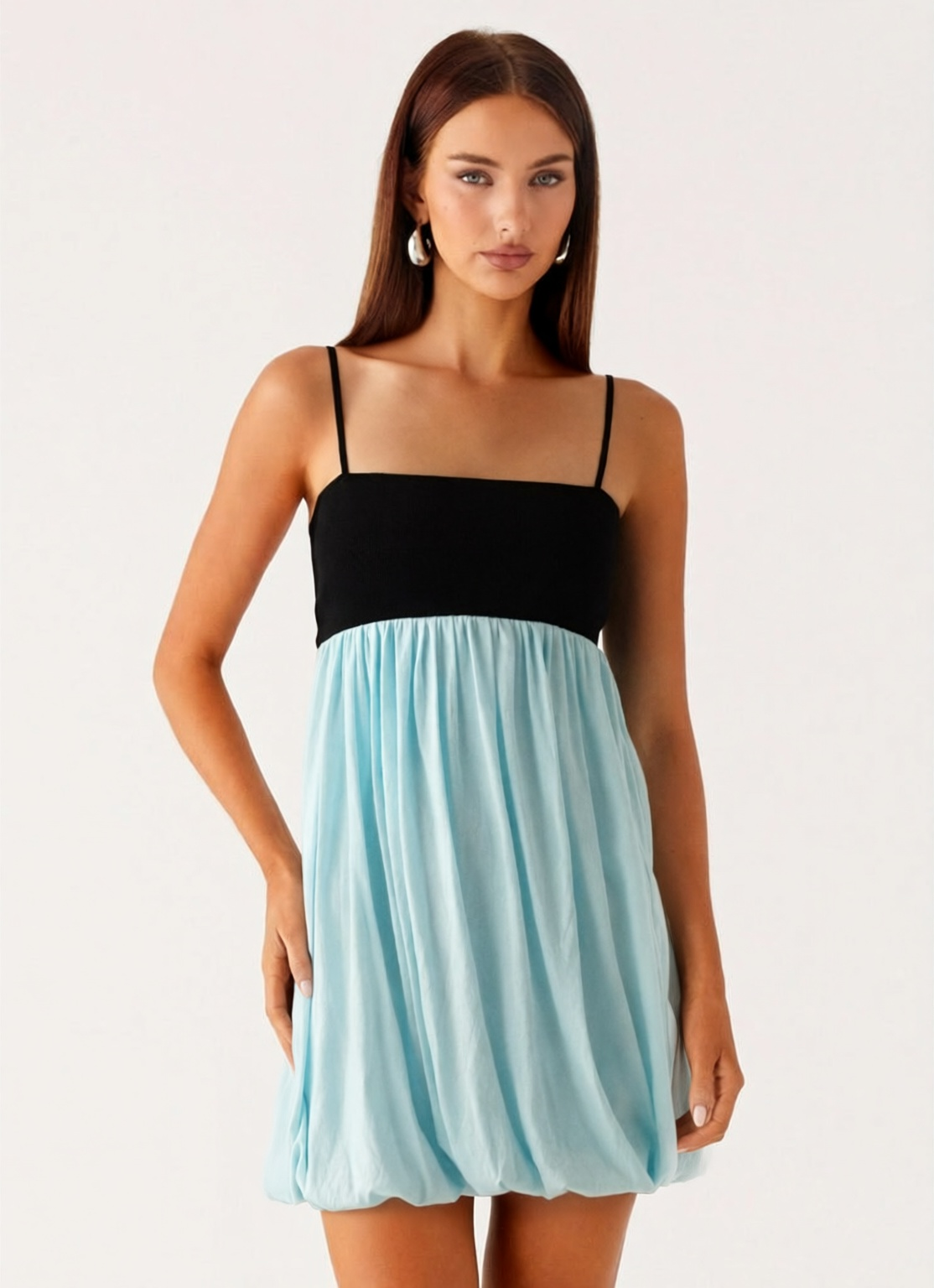 Daydreamer Color Block Bubble Mini Dress Black/Blue