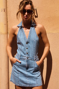 Rebel Denim Halter Mini Dress