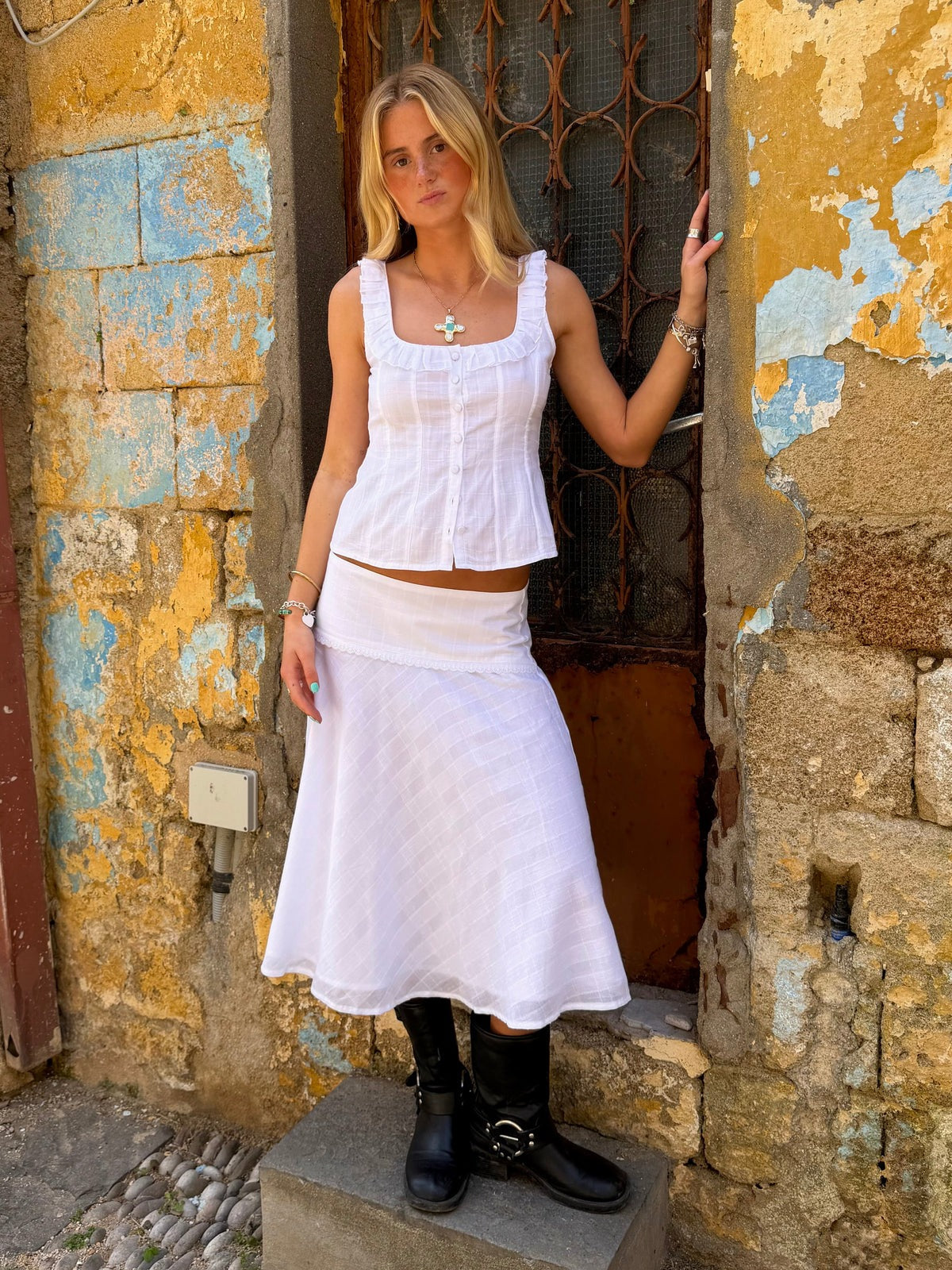 Amalfi Romance Ruffle Top & Midi Skirt Set