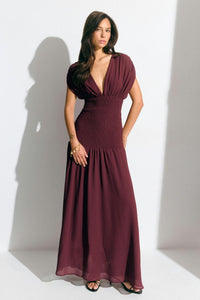 Amara Burgundy Smocked Maxi Dress