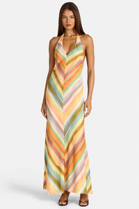 Amara Rainbow Stripe Halter Maxi Dress