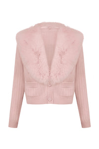 Amelia Faux Fur Collar Knit Cardigan