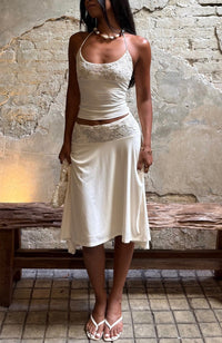 Aria Lace Trim Halter Top & Asymmetrical Midi Skirt Set