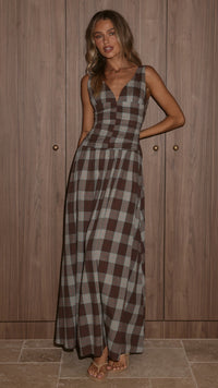 Elodie Plaid Ruched Maxi Dress