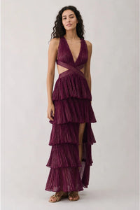 Moonlit Berry Cutout Ruffle Maxi Dress