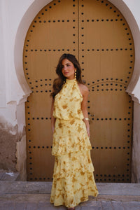 Sahara Dream Halter Tiered Ruffle Maxi Dress
