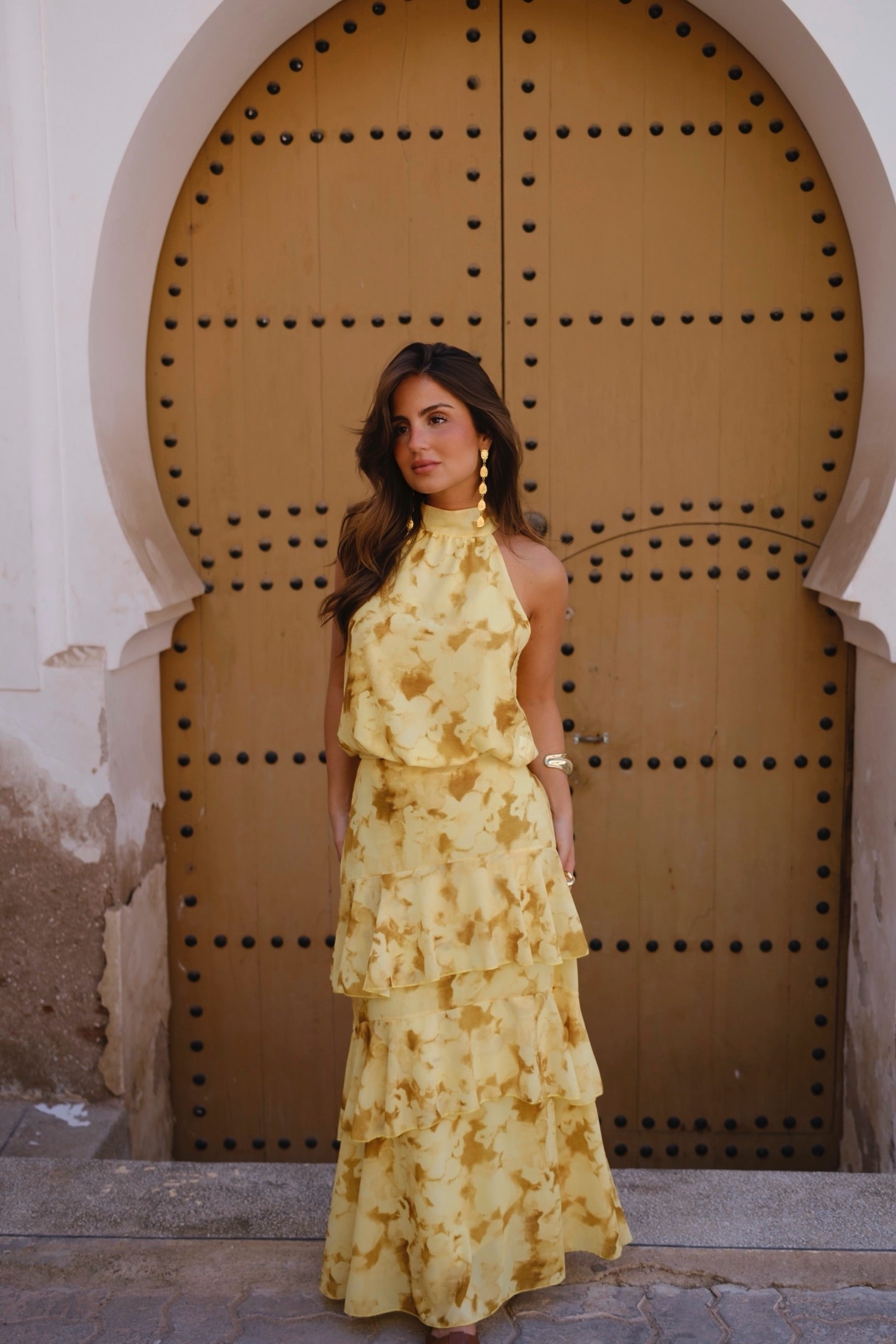 Sahara Dream Halter Tiered Ruffle Maxi Dress