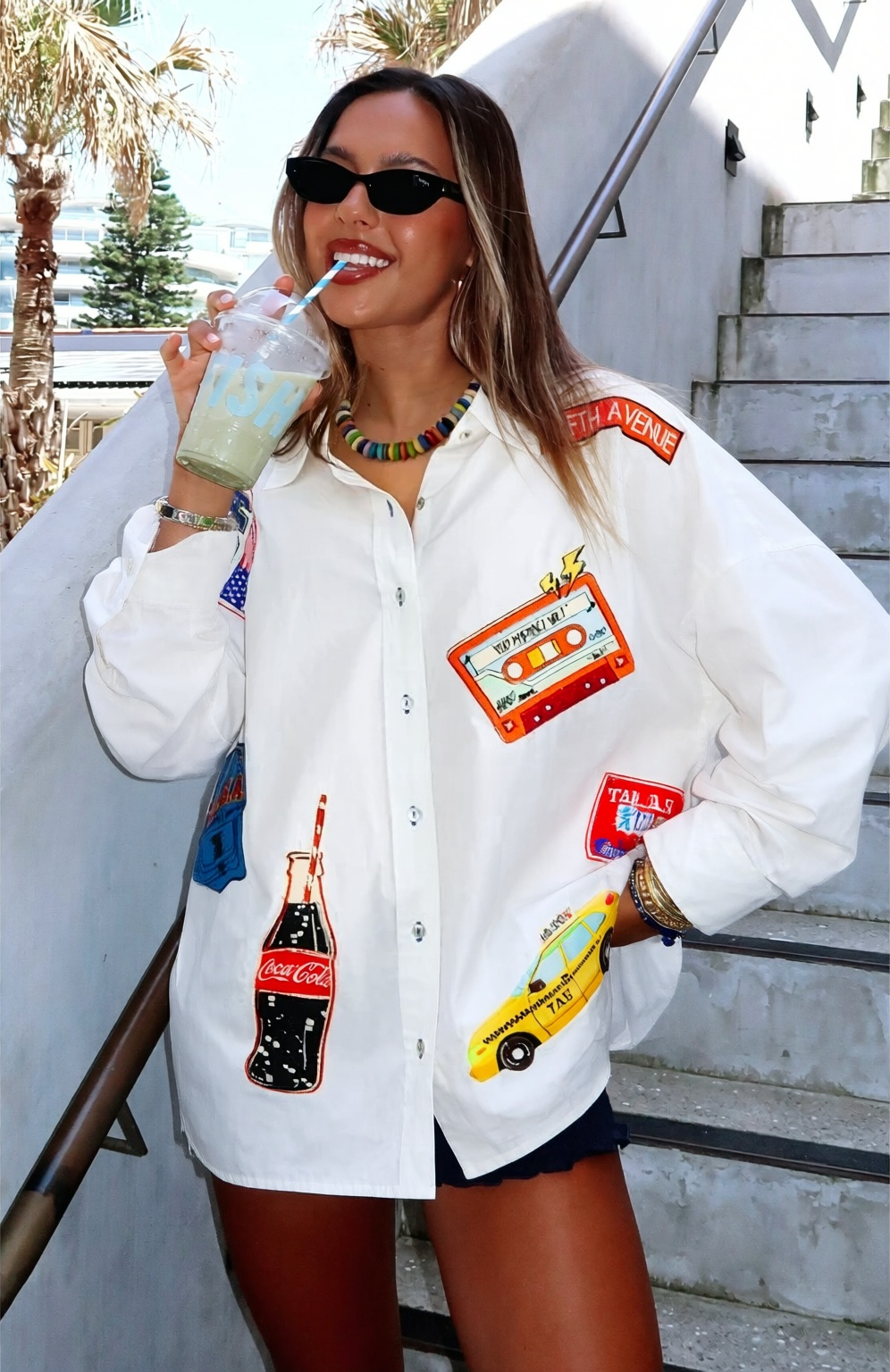 Cassie Retro Patchwork Oversized Shirt