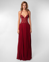 Chartreuse Lace Corset Maxi Dress