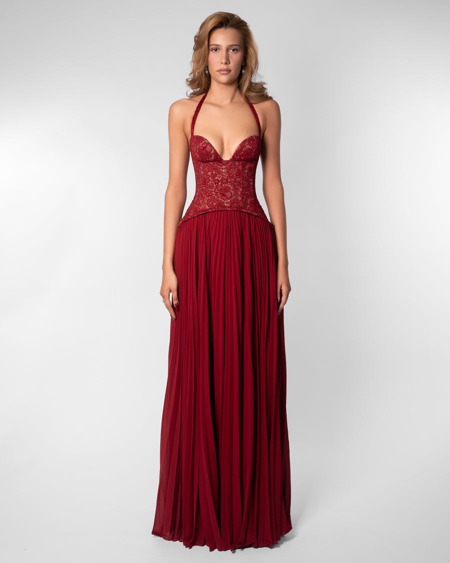 Chartreuse Lace Corset Maxi Dress