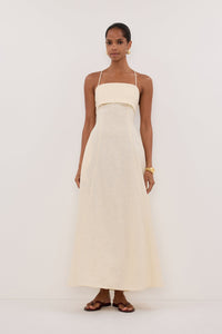 Chasing Sunsets Lace Up Backless Linen Midi Dress