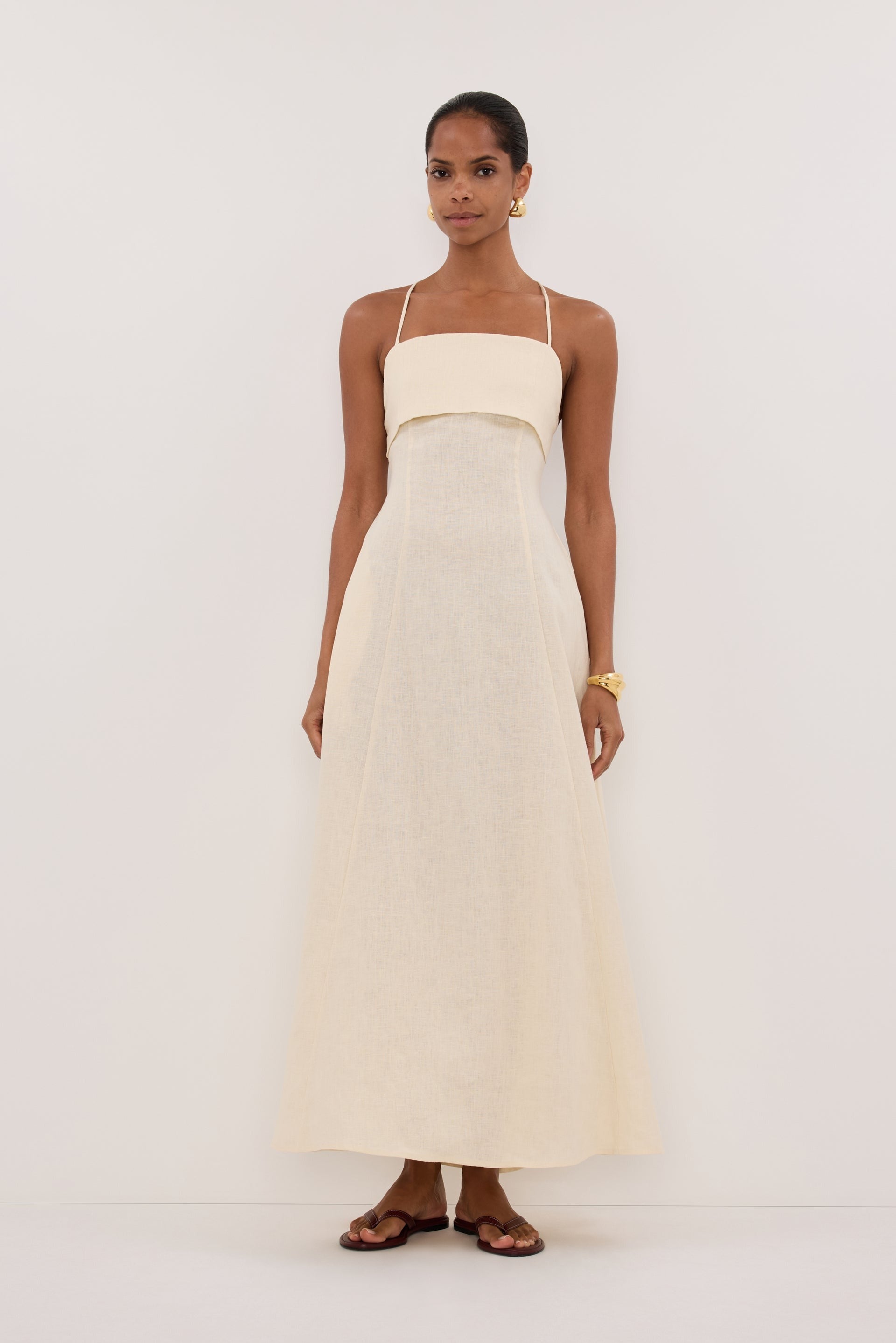 Chasing Sunsets Lace Up Backless Linen Midi Dress