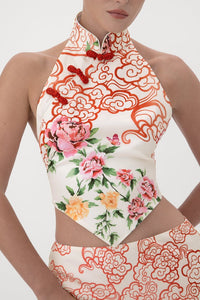 Eastern Muse Frog Button Halter Top