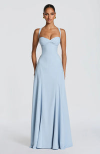 Ethereal Siren Asymmetric Ruched Gown - Ice Blue