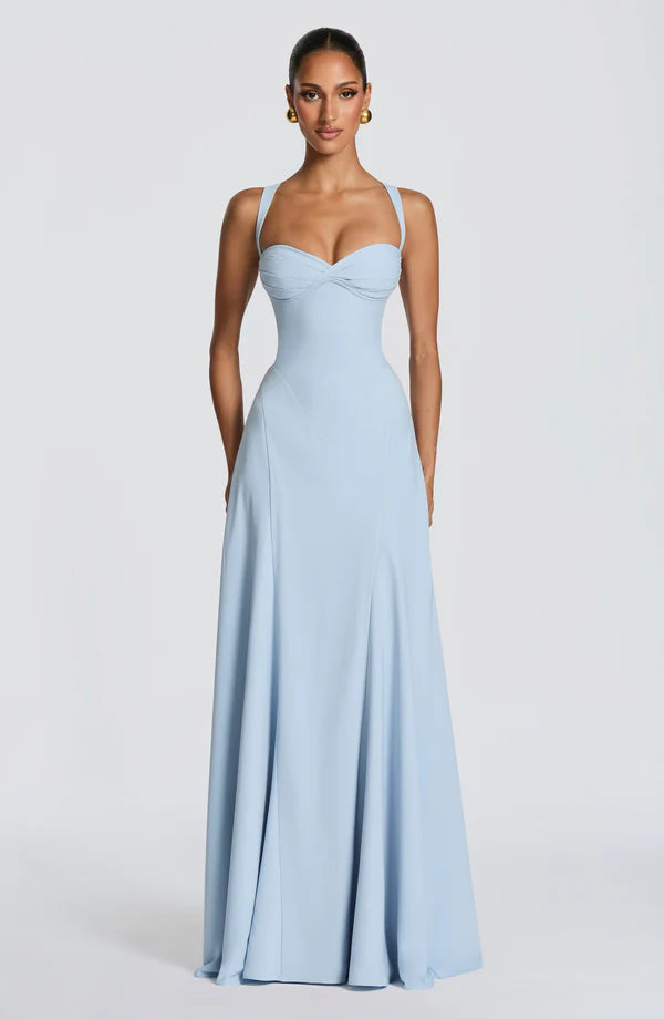 Ethereal Siren Asymmetric Ruched Gown - Ice Blue