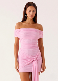 Gia Ruched Tie-Front Off-The-Shoulder Mini Dress
