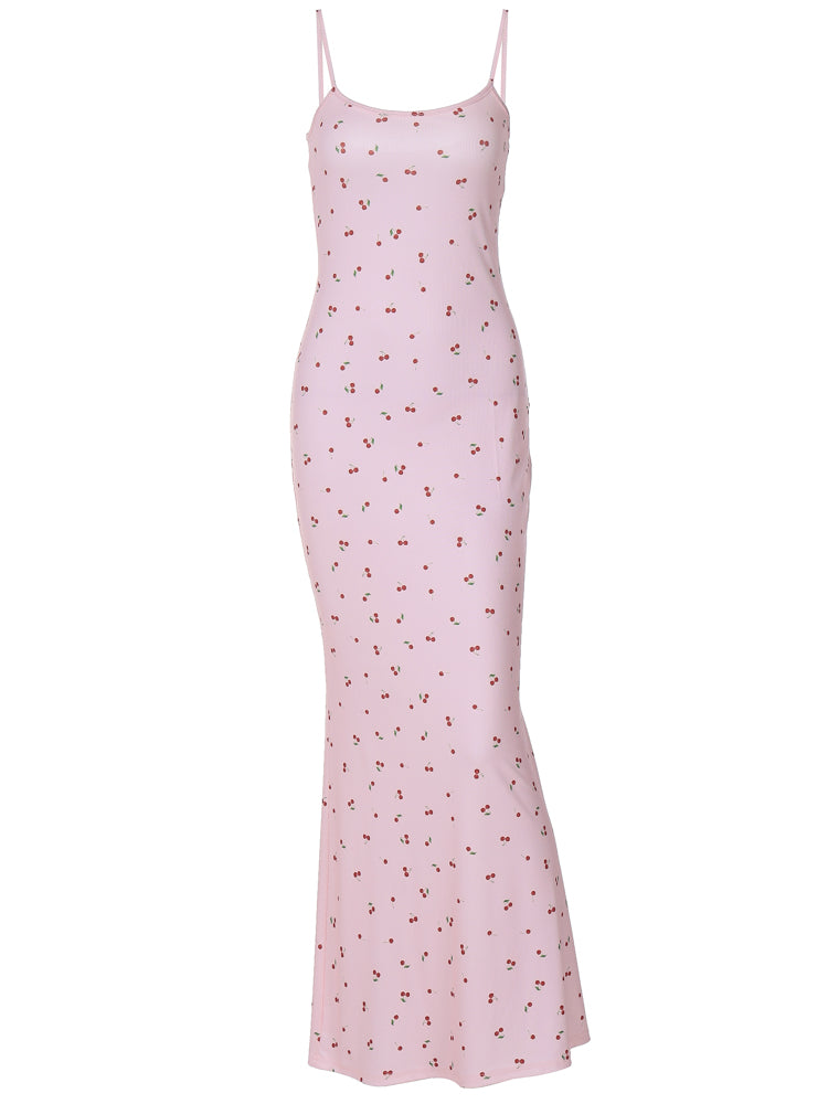 Gia Cherry Print Slim Maxi Dress