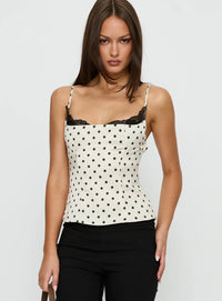 Ivory Muse Lace Trim Polka Dot Corset Top