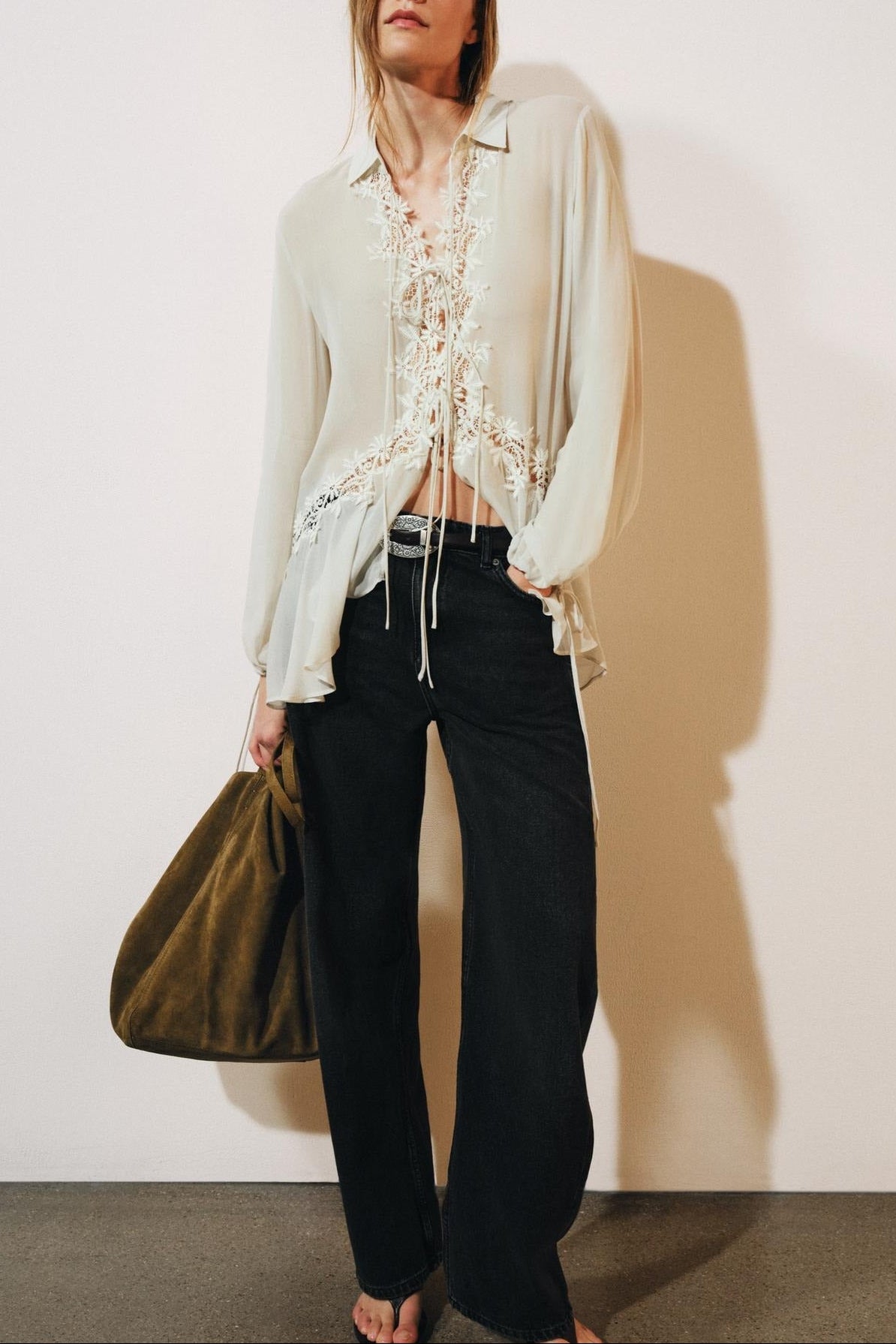 Luna Lace Trim Tie Front Blouse