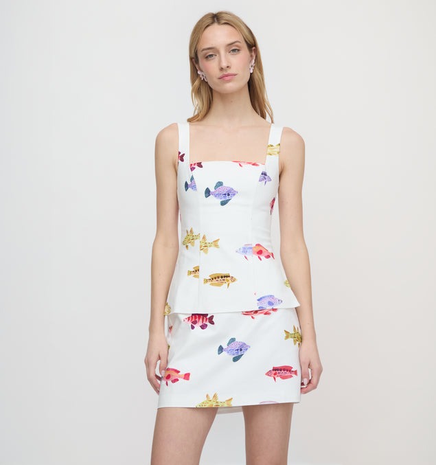 Marina Rainbow Fish Peplum Top & Mini Skirt Set