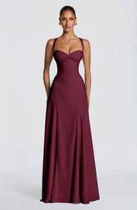 Midnight Siren Asymmetric Ruched Gown - Burgundy