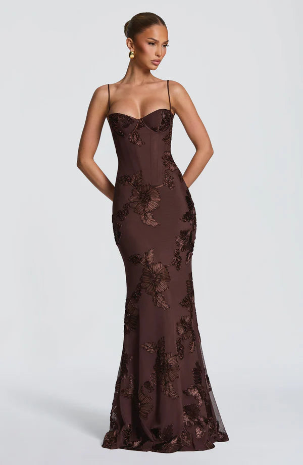 Nefertiti Corset Maxi Dress - Deep Chocolate