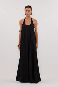 Noir Muse Halter Linen Maxi Dress