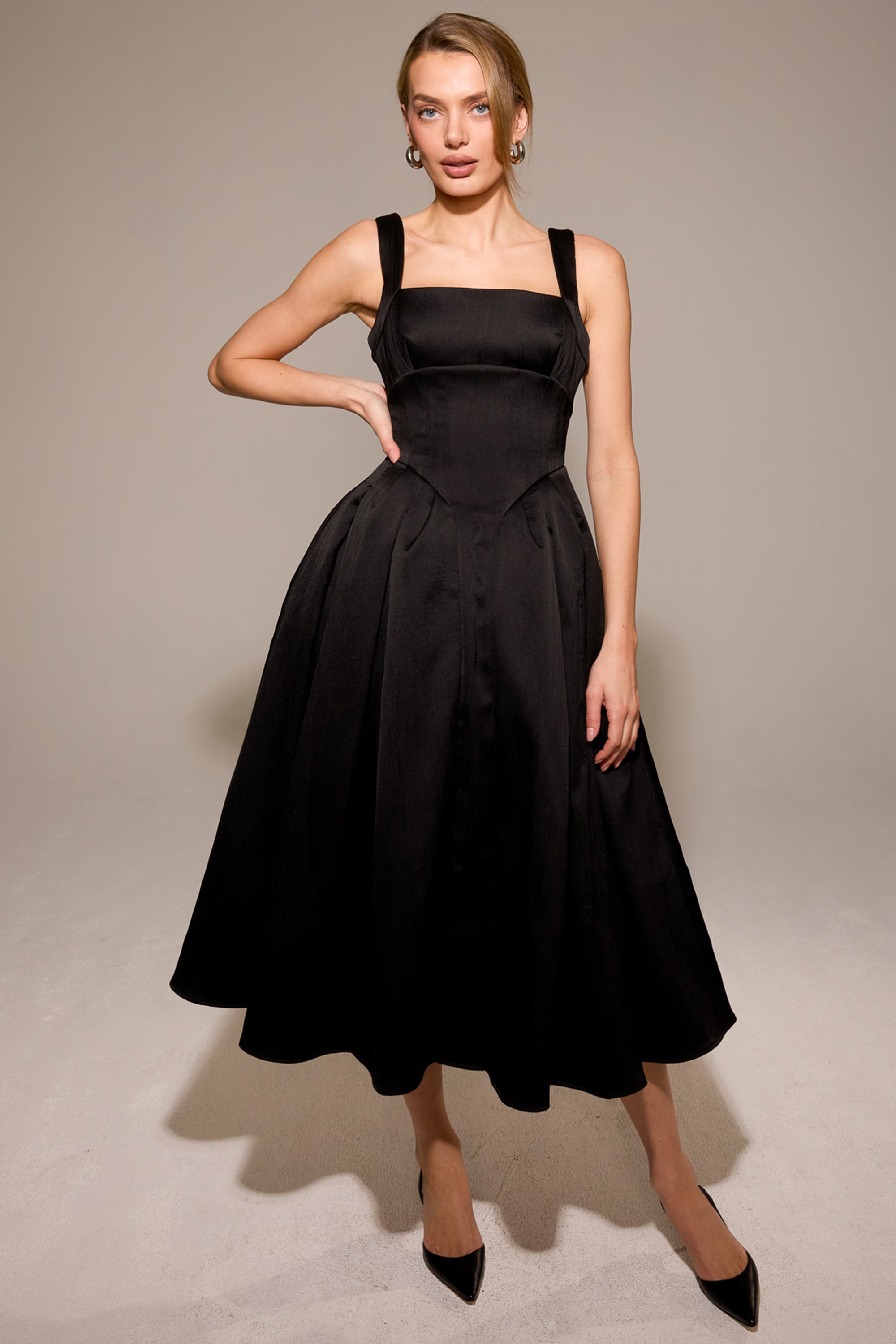 Odette Satin Corset Midi Dress