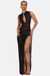 Onyx Lace High Slit Maxi Dress