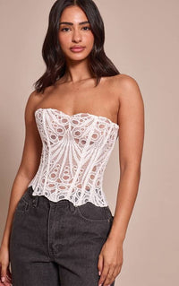 Petite White Textured Sheer Floral Lace Corset