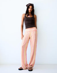 Pistachio Striped Linen Trousers
