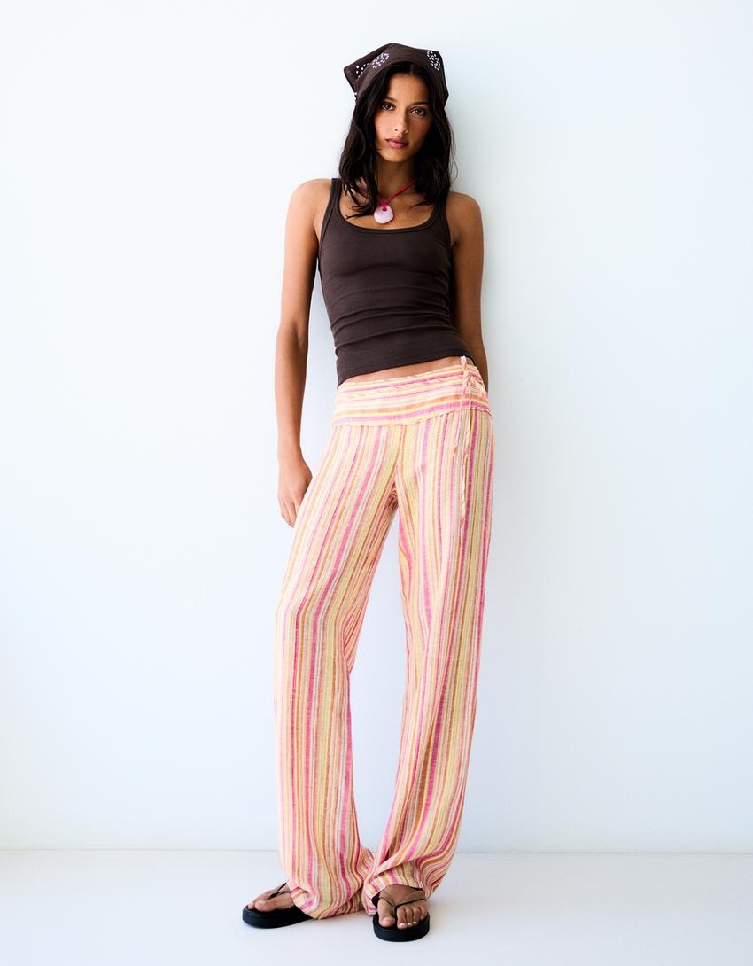 Pistachio Striped Linen Trousers