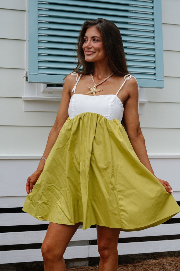 Positano Pop Color-Block Tie-Strap Babydoll Mini Dress