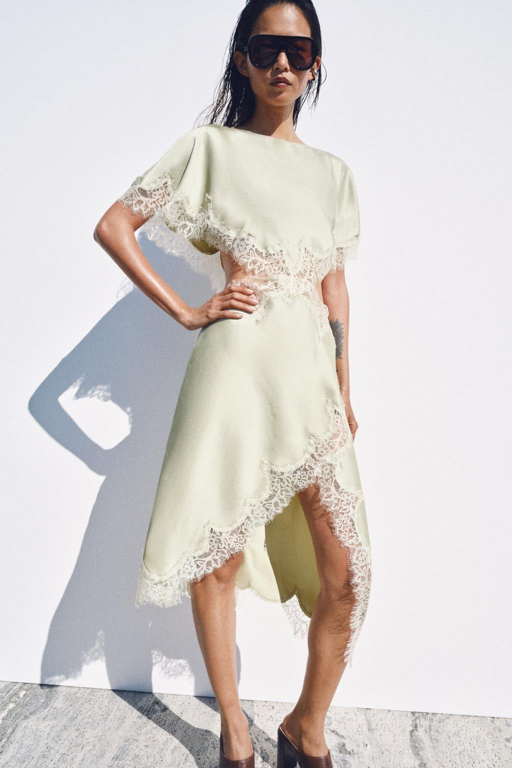 Seraphina Lace Cape Asymmetrical Midi Dres