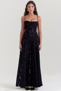Seren Lace Up Maxi Dress - Black
