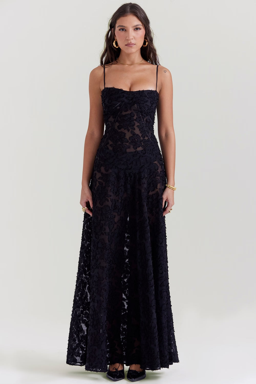 Seren Lace Up Maxi Dress - Black