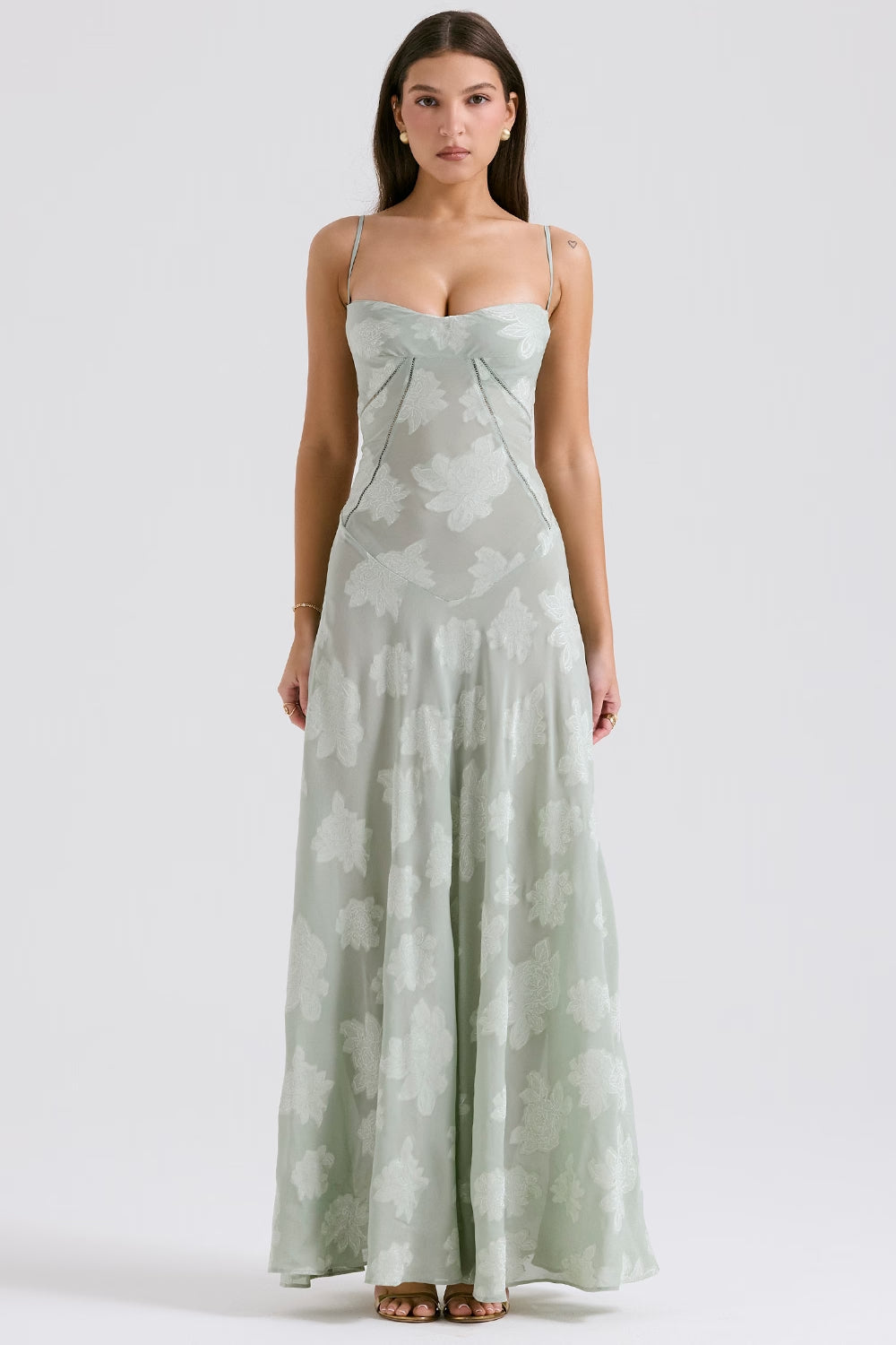 Seren Lace Up Maxi Dress - Sage
