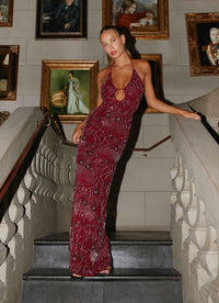Serena Sequin Plunging Halter Maxi Dress