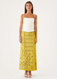 Sienna Print High Rise Side Tie Satin Coordinating Maxi Skirt