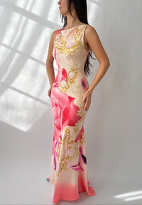 Siren Rose Baroque Jewel Graphic Cowl Back Cami Gown