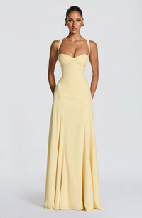 Sunkissed Siren Asymmetric Ruched Gown - Lemon Drop