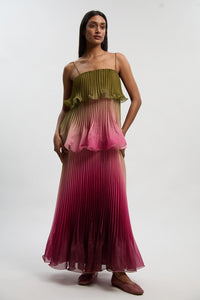 Tequila Sunrise Ombre Pleated Tiered Cami Maxi Dress