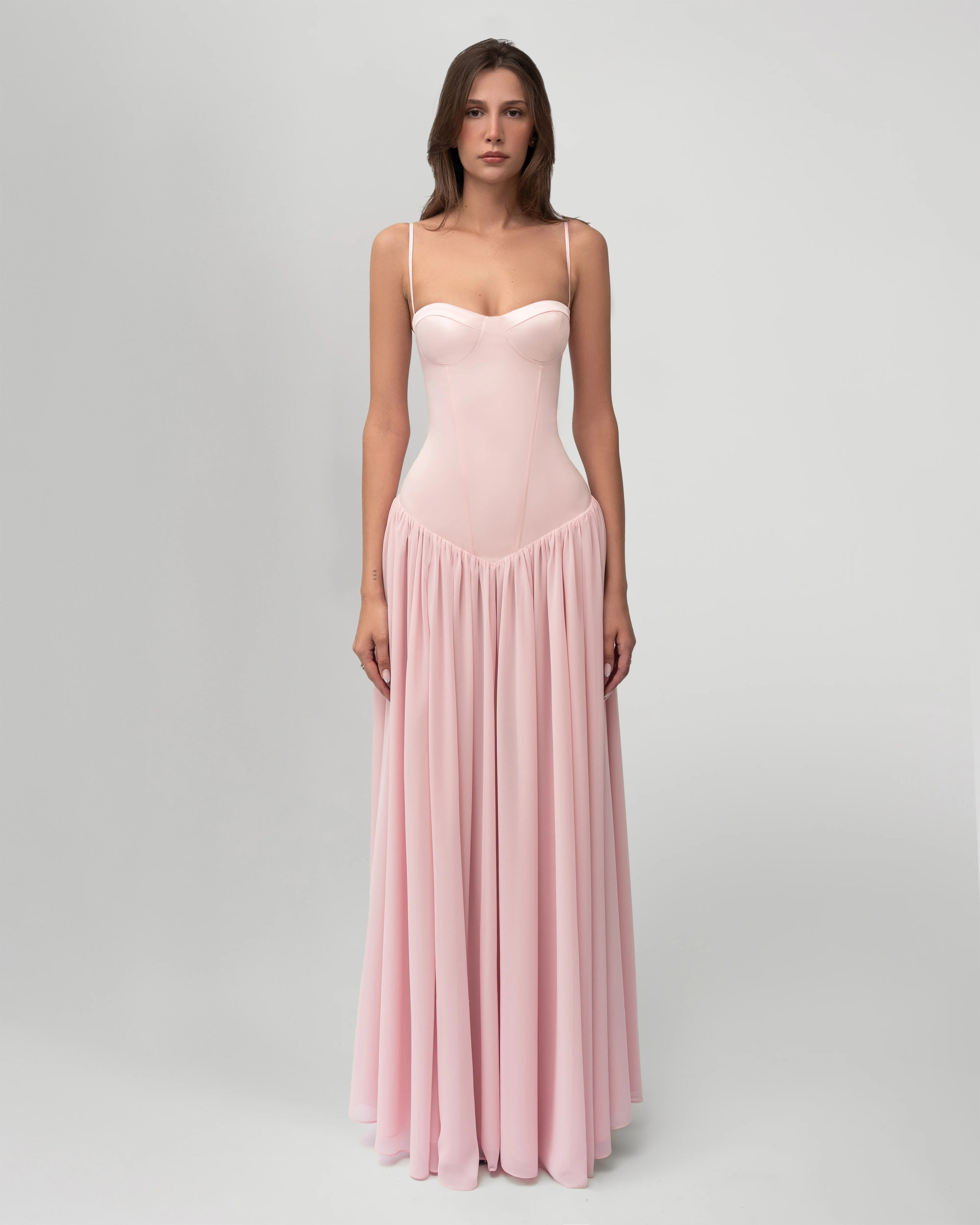 Pastel Pink Chiffon Long Dress